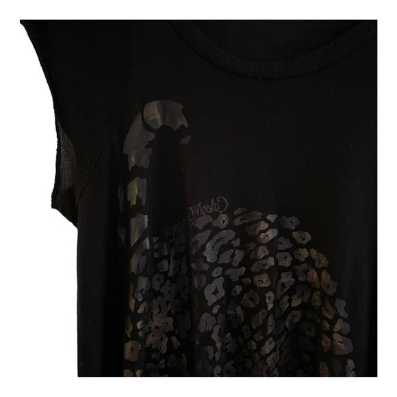 Lauren Moshi Black Leopard Graphic Asymmetrical Hem Tunic Tank Top Size XS Modal - Picture 9 of 10